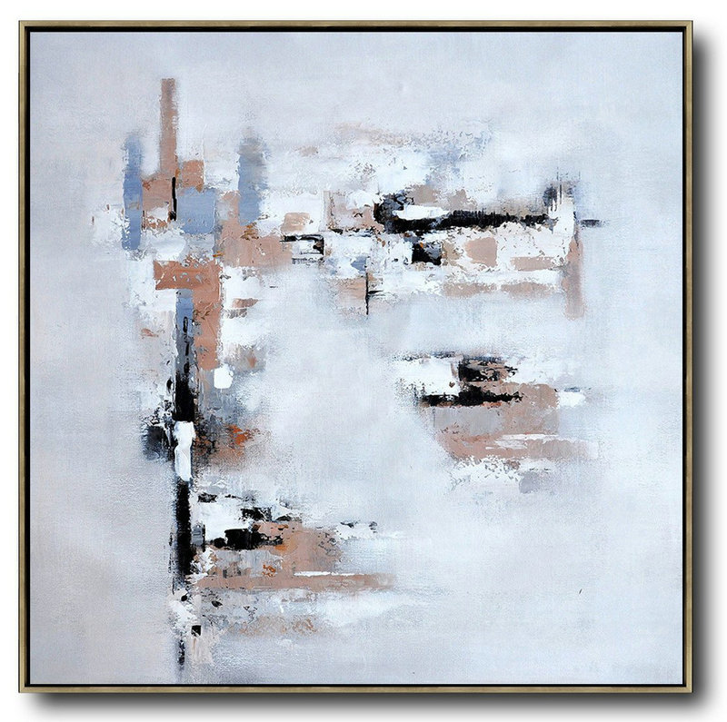 Oversized Contemporary Art,Hand Painted Aclylic Painting On Canvas,Taupe,Grey,White,Black